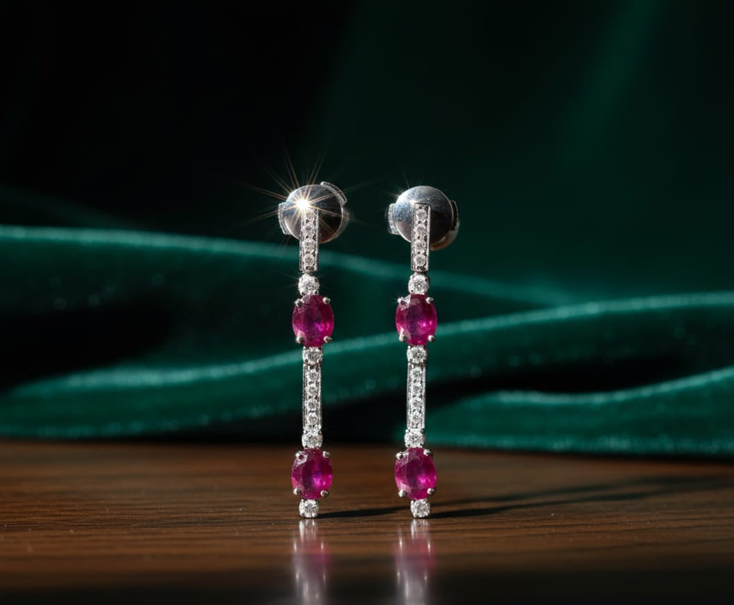 Boucles d'oreilles rubis et diamants naturels X2